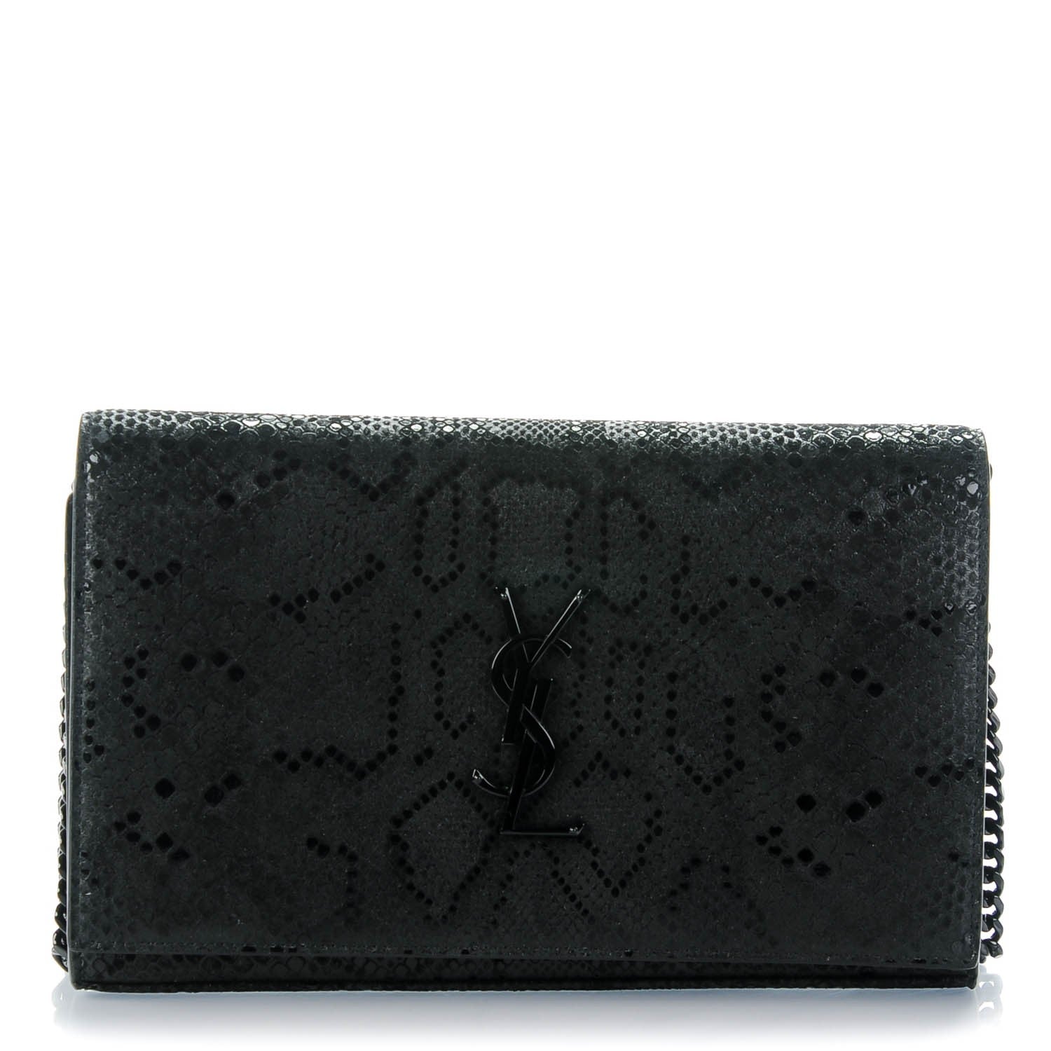 Saint Laurent Python Print Suede Monogram Chain Wallet Black 1 of 7