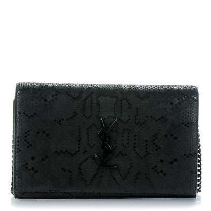 Saint Laurent Python Print Suede Monogram Chain Wallet Black 1 of 7