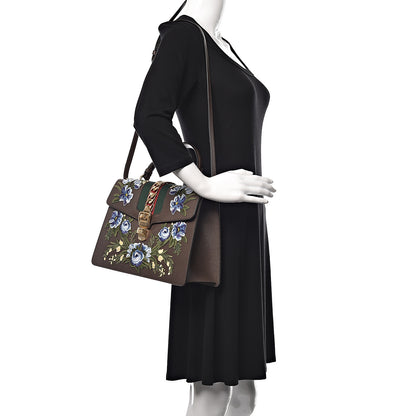 Gucci Calfskin Embroidered Medium Sylvie Top Handle Bag New Acero Multicolor 2 of 11