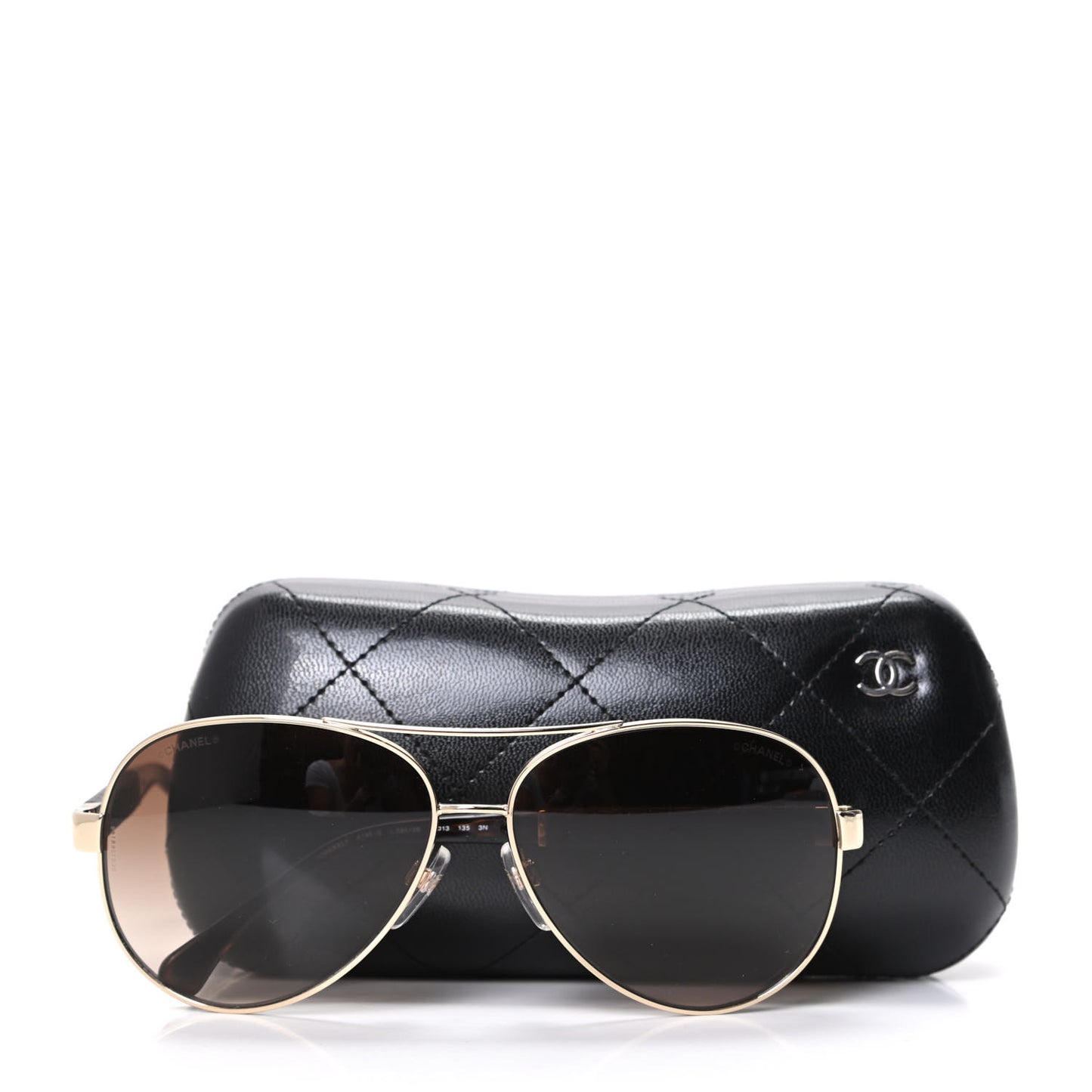 Lambskin Quilted CC Aviator Sunglasses 4195-Q Brown Gold
