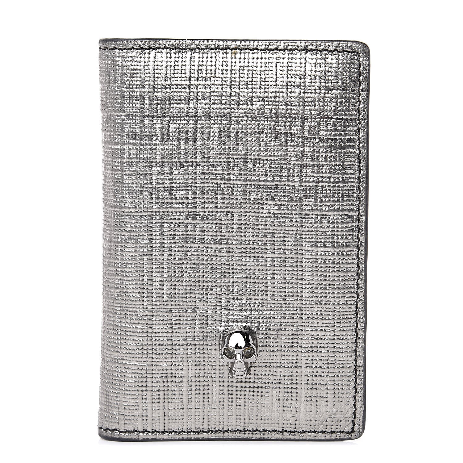 Alexander McQueen Metallic Textured Calfskin Skull Bi Fold Card Holder Silver 1 of 9