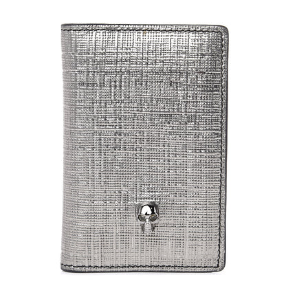 Alexander McQueen Metallic Textured Calfskin Skull Bi Fold Card Holder Silver 1 of 9