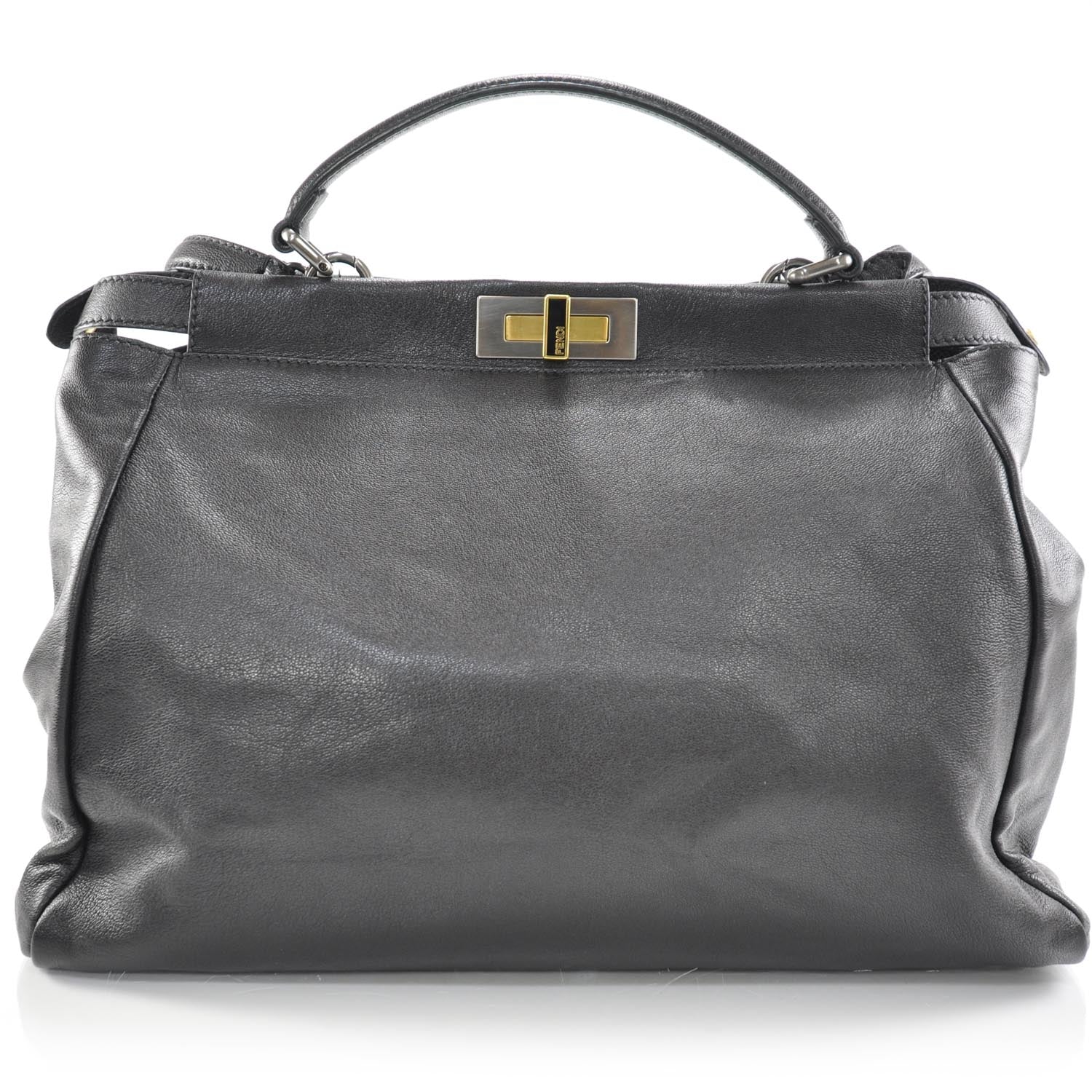 Fendi Goatskin Large Peekaboo Iconic Satchel Black 1 of 13