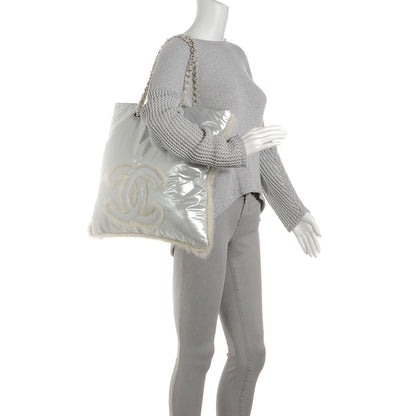 Chanel Vinyl Mohair Trimmed CC Bonbons Tote Silver 2 of 8