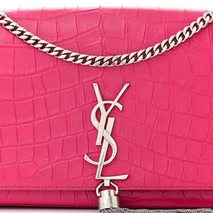 Saint Laurent SAINT LAURENT Calfskin Crocodile Embossed Medium Classic Monogram Kate Tassel Satchel Fuchsia 7 of 15