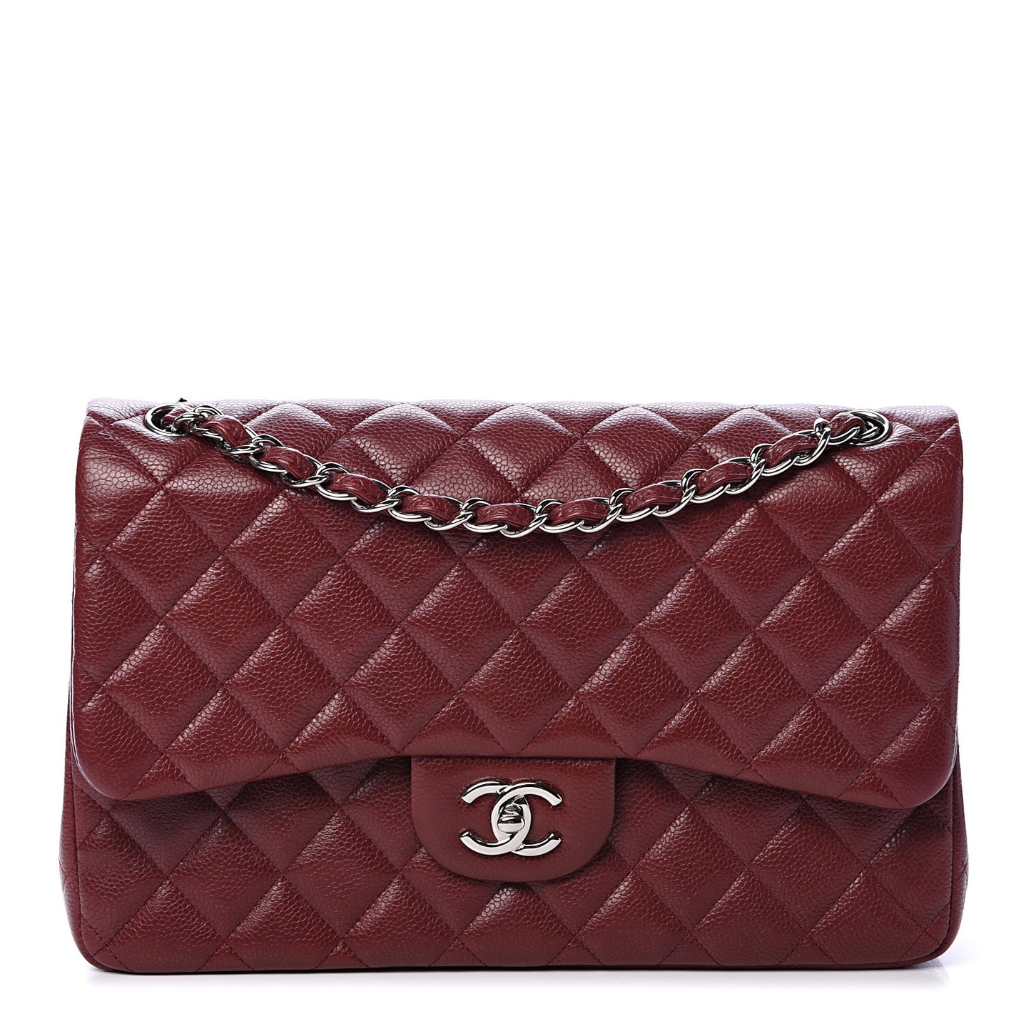 Caviar Quilted Jumbo Double Flap Dark Red