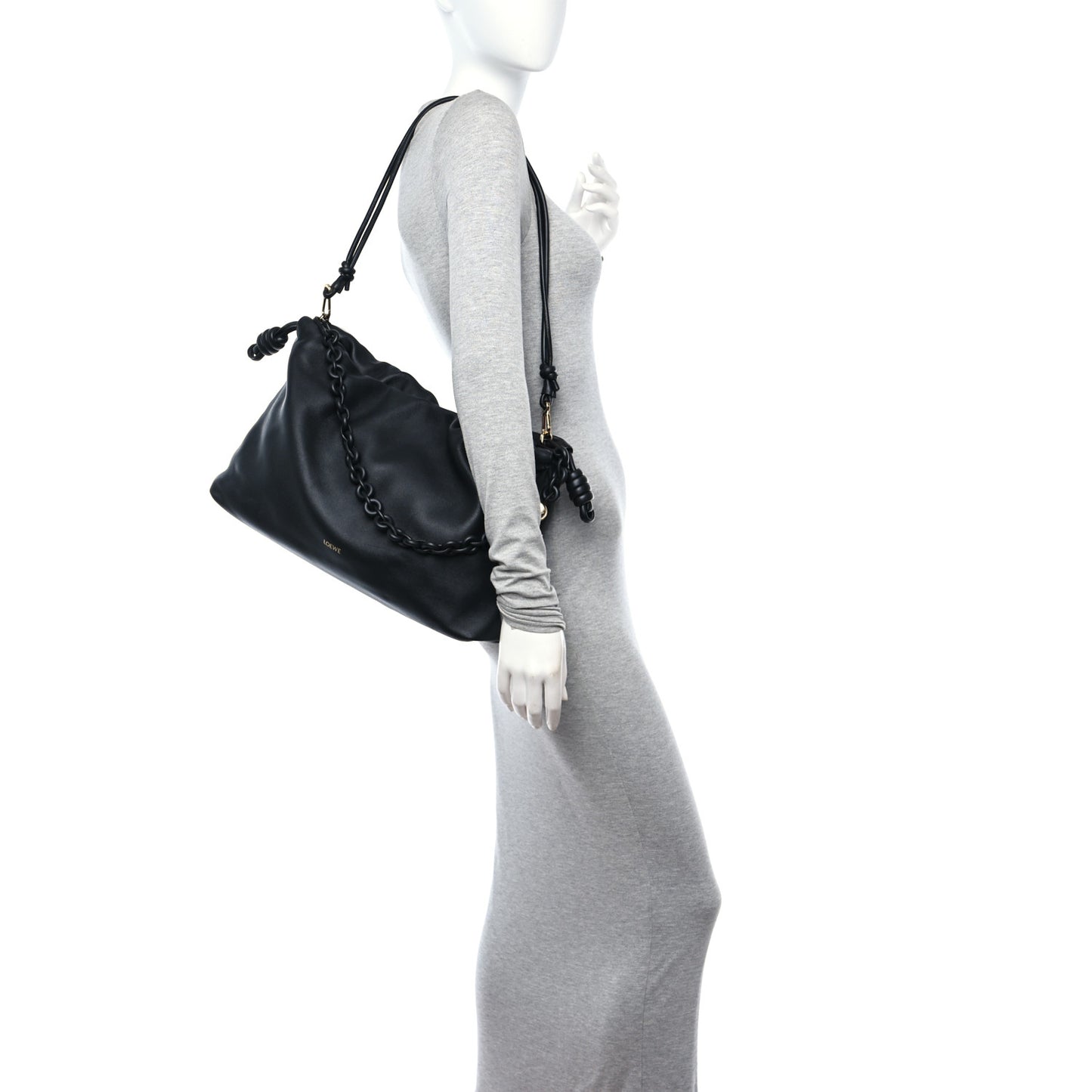 Mellow Nappa Large Flamenco With Chain Black