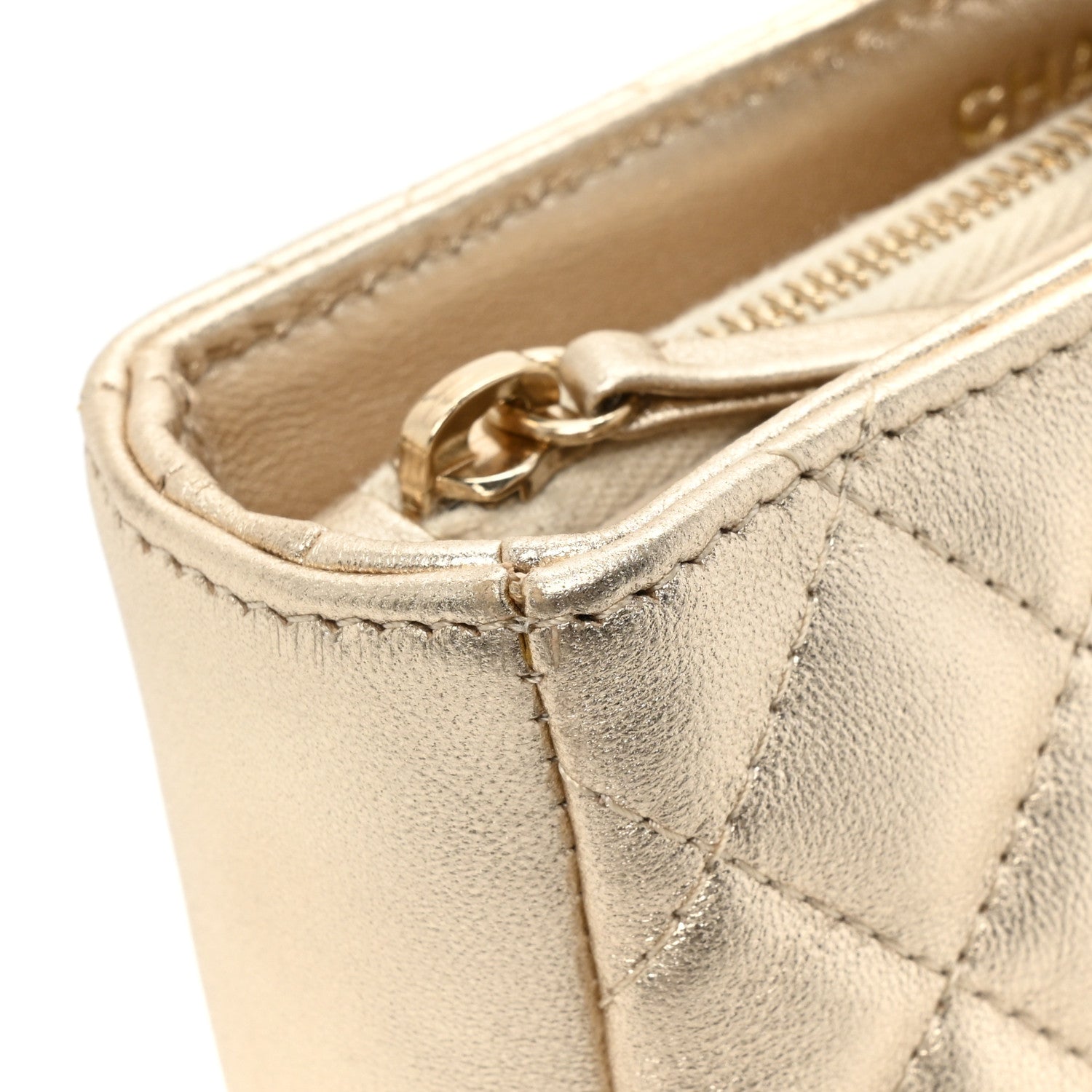 Chanel Metallic Lambskin Quilted Mini Phone Holder Clutch Light Gold 12 of 12