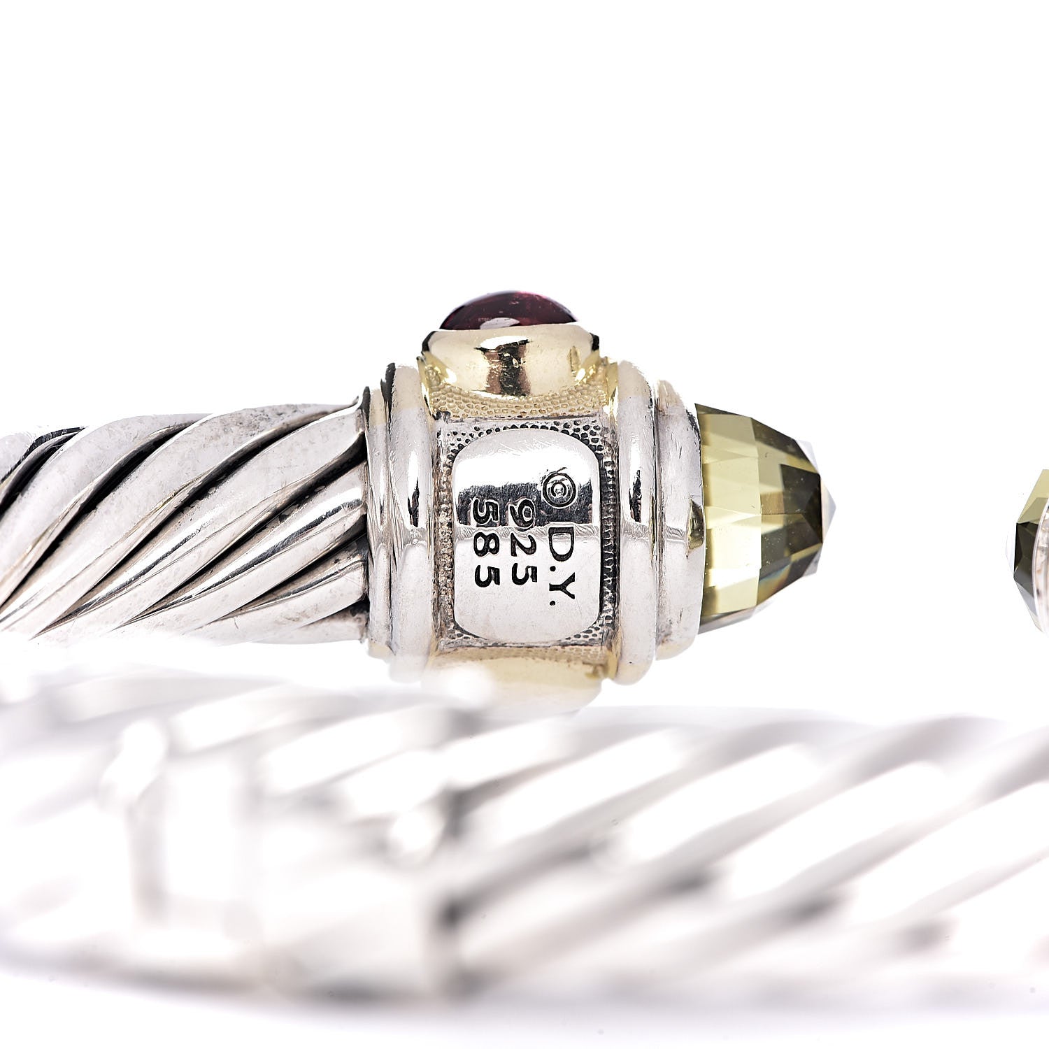 David Yurman Sterling Silver 14K Yellow Gold Lemon Quartz Blue Topaz Garnet 10mm Cable Renaissance Bracelet 4 of 5