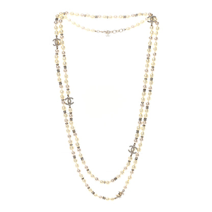Chanel Crystal Pearl CC Long Necklace Light Gold 3 of 7