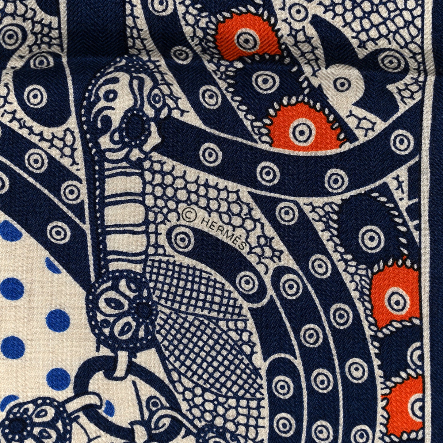 Cashmere Selle De Dignitaire Bandana Shawl 140 Bleu Royal Marine