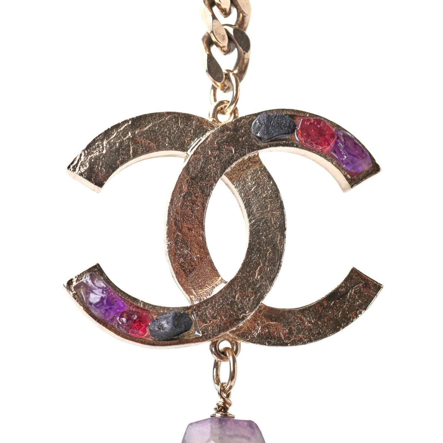 Beaded Crystal CC Chain Necklace Gold Multicolor