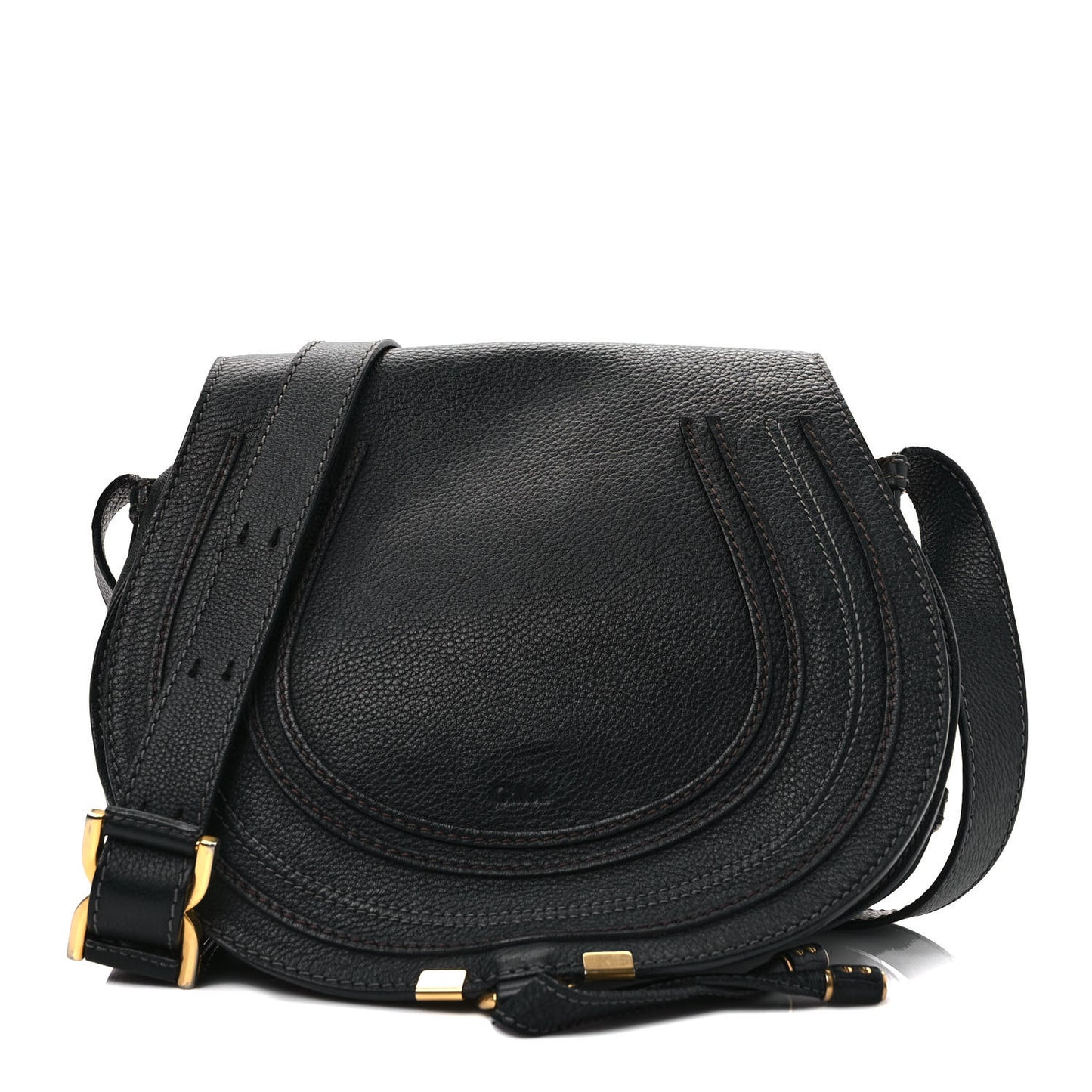 Calfskin Medium Marcie Round Crossbody Bag Black