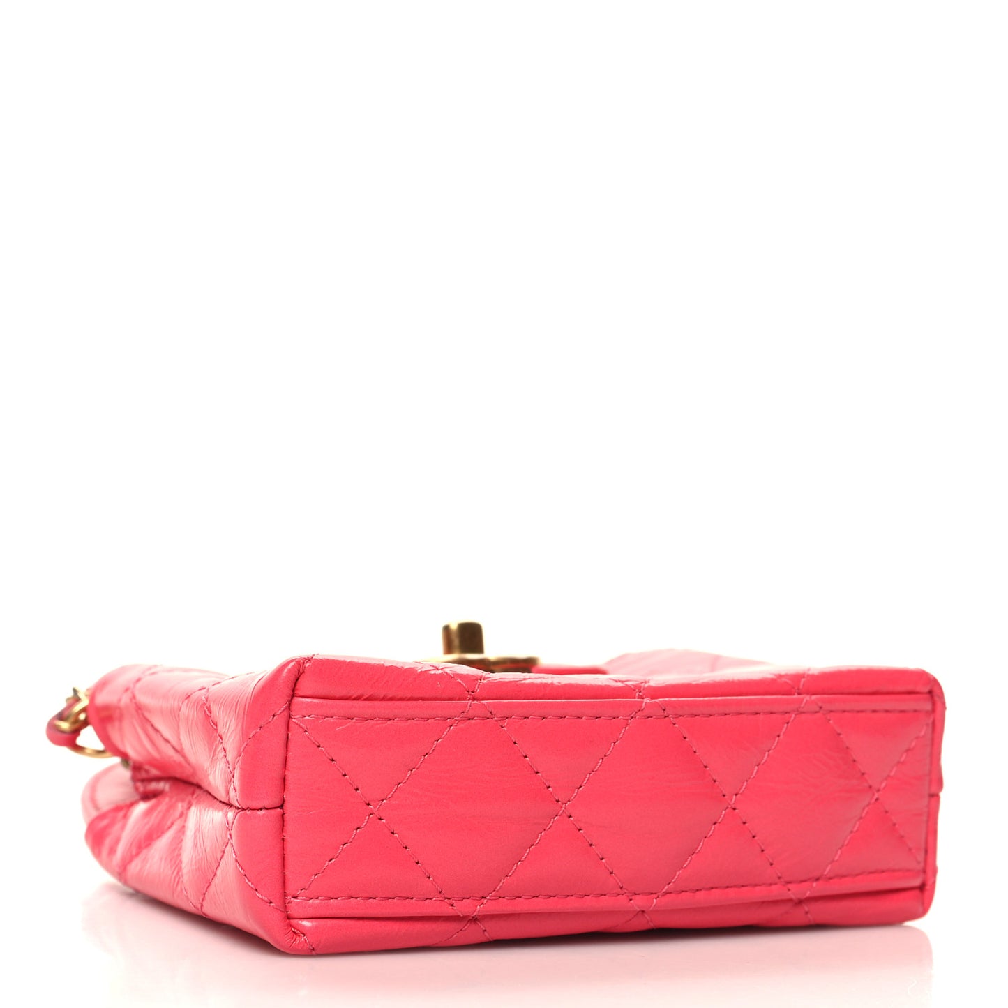 Shiny Aged Calfskin Quilted Mini Nano Kelly Shopper Dark Pink