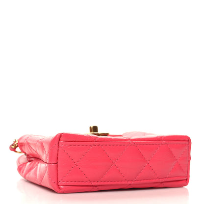 Chanel Shiny Aged Calfskin Quilted Mini Nano Kelly Shopper Dark Pink 4 of 11