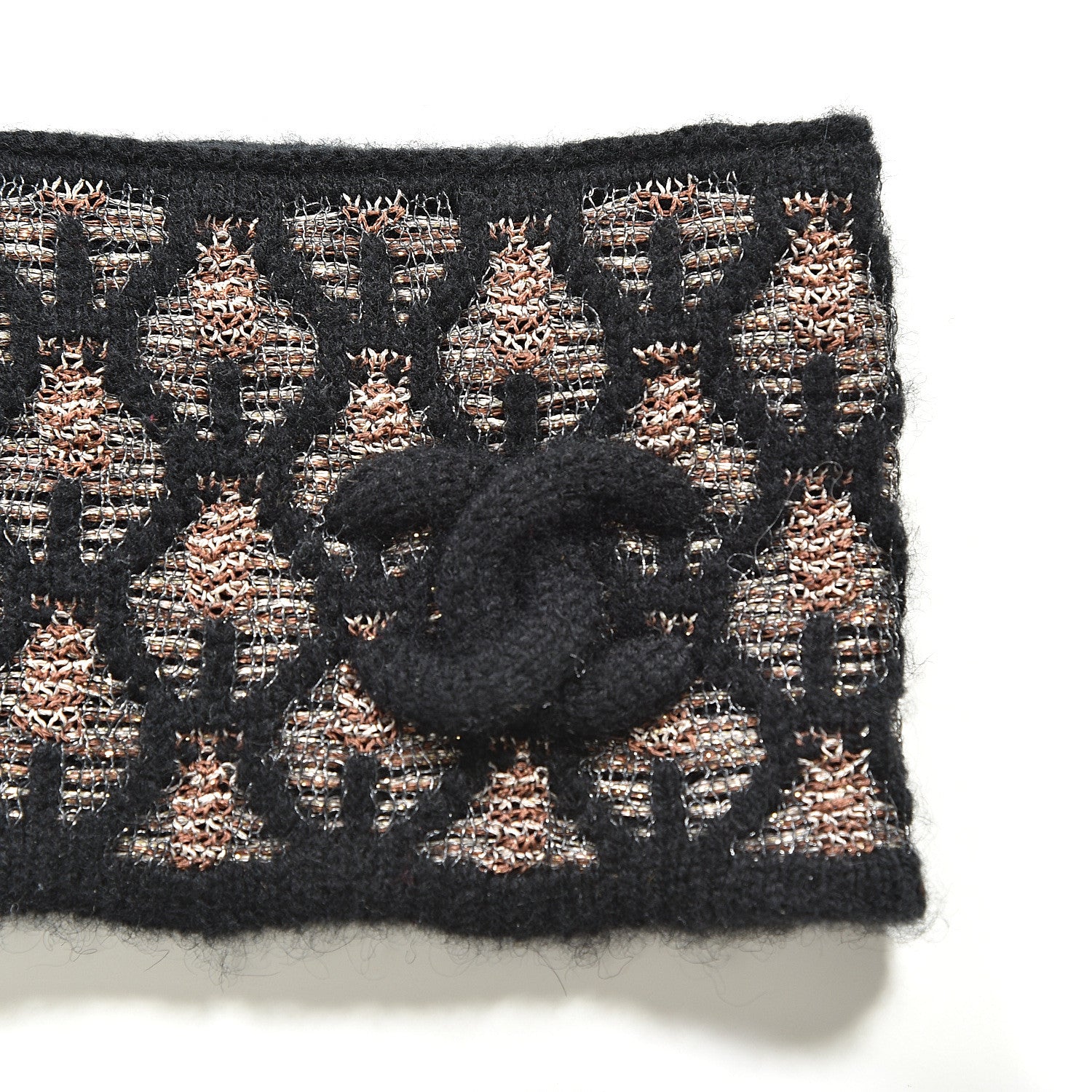 Chanel Metallic Cashmere CC Headband Black Brown 2 of 3