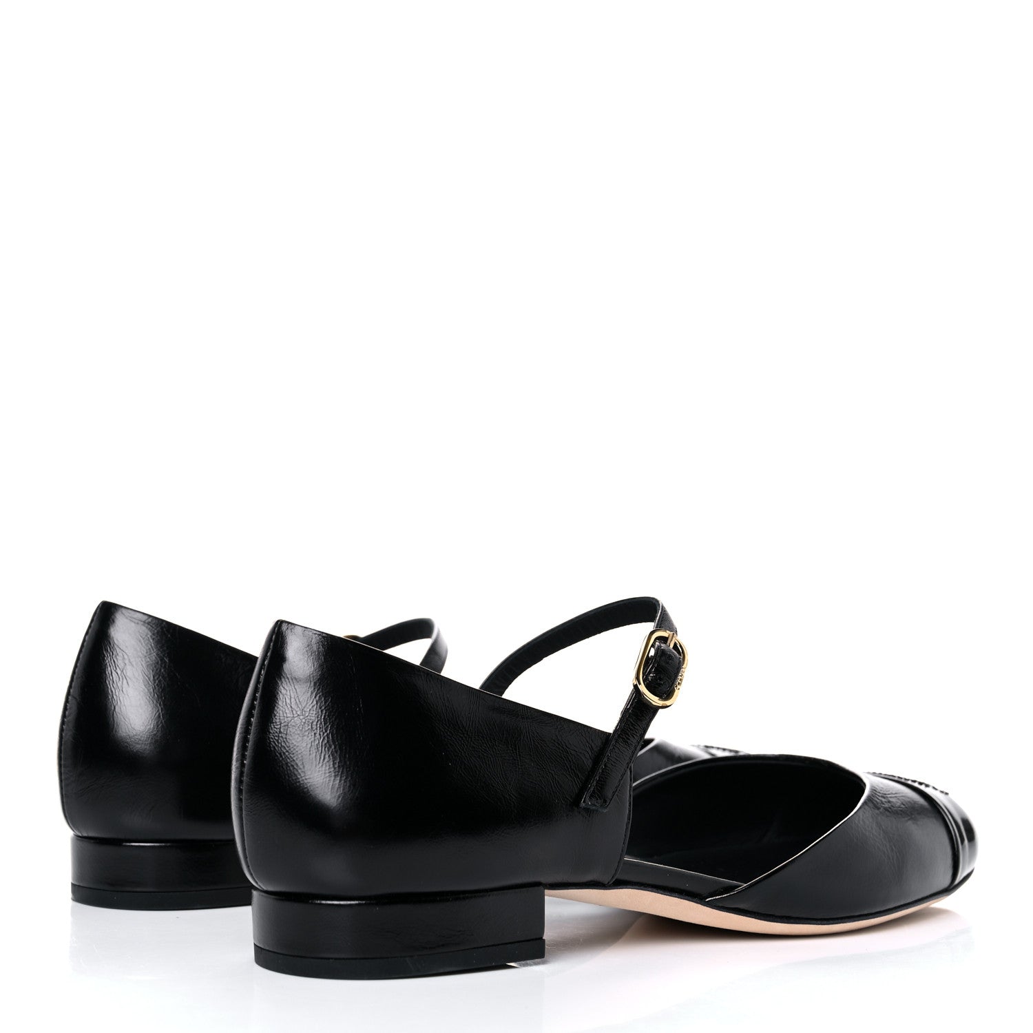 Chanel Glazed Calfskin Patent Cap Toe CC Mary Jane Flats 36.5 Black 4 of 10