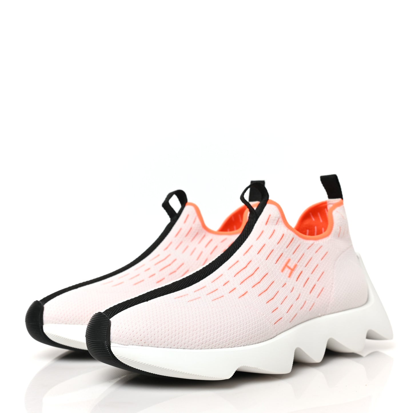 Technical Canvas Goatskin Womens Eclair Sneakers 36.5 White Orange