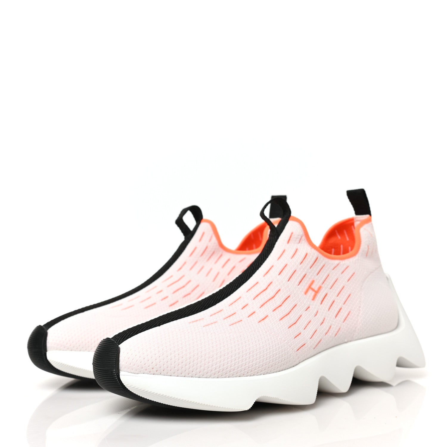 Hermes Technical Canvas Goatskin Womens Eclair Sneakers 36.5 White Orange 3 of 7
