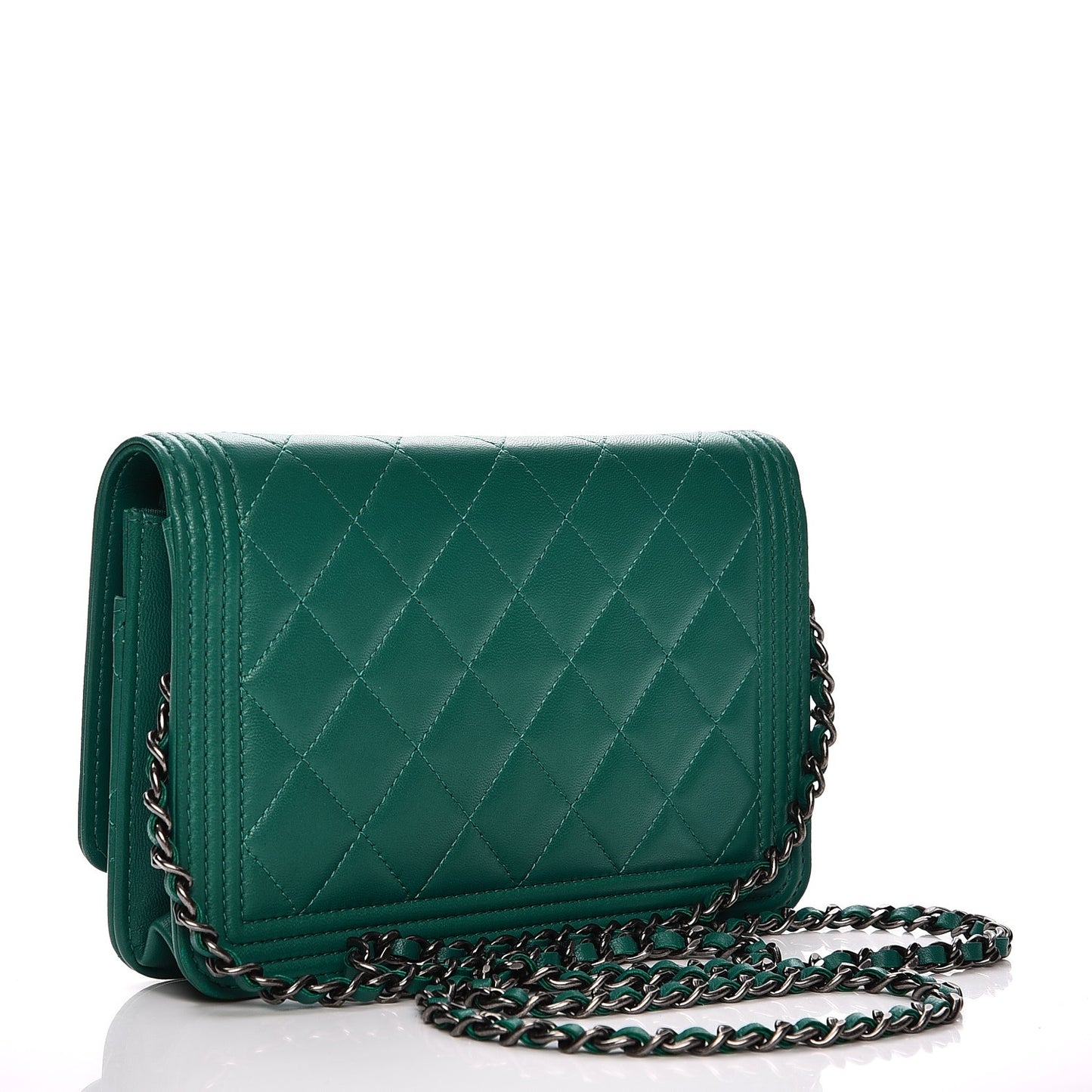 Lambskin Quilted Boy Wallet On Chain WOC Green