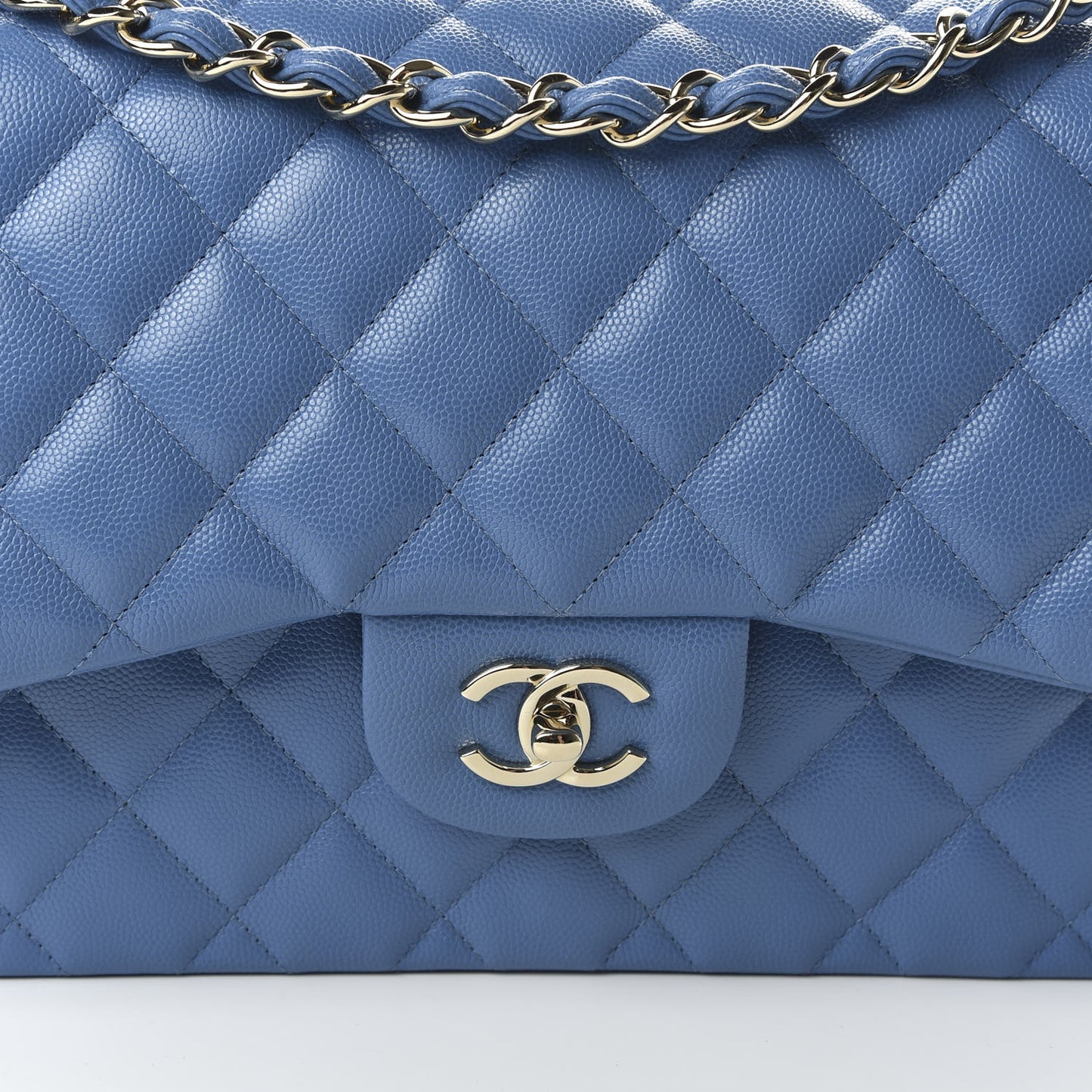 Caviar Quilted Jumbo Double Flap Blue