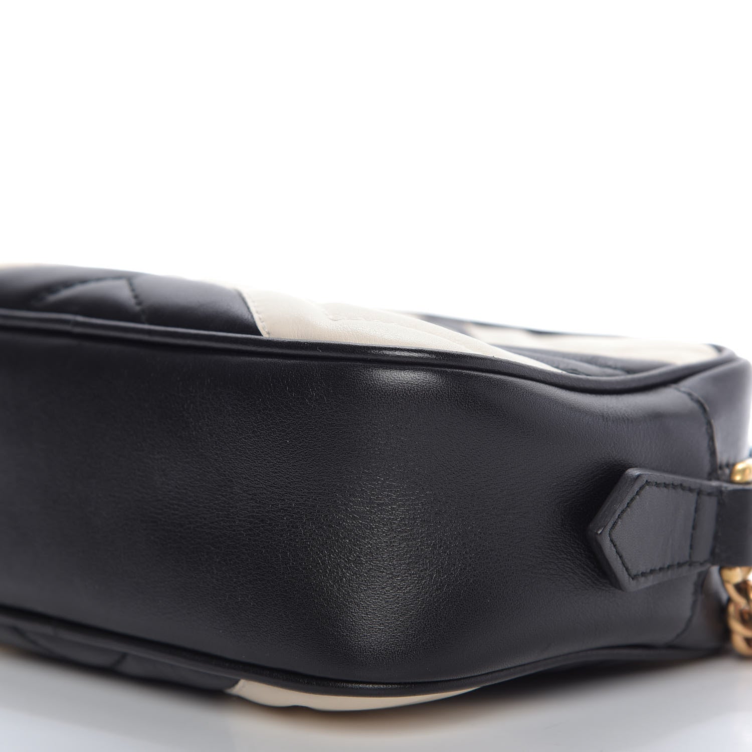 Gucci Calfskin Matelasse Mini GG Marmont Chain Shoulder Bag Black White 7 of 9