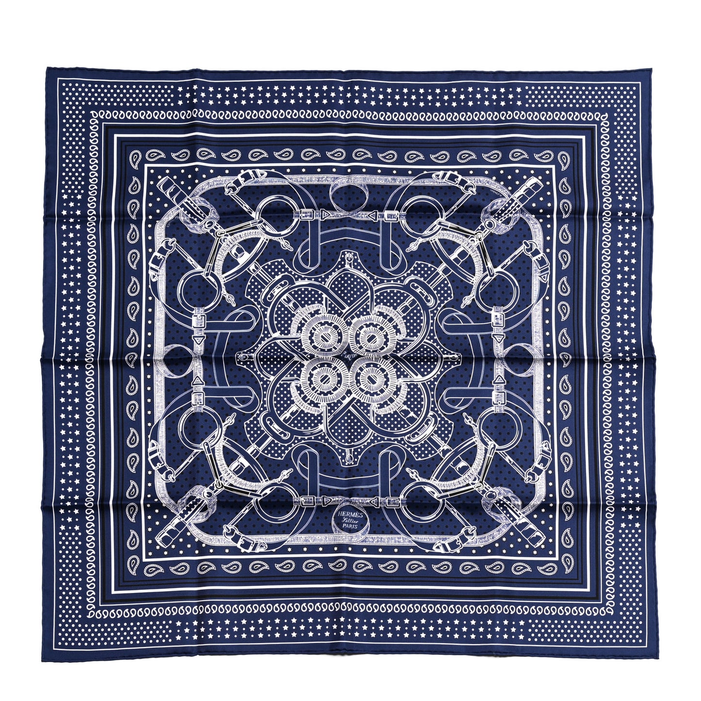 Silk Eperon D'Or Bandana Scarf 70 Marine White Black