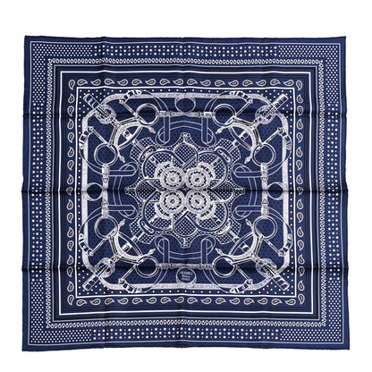 Hermes Silk Eperon D'Or Bandana Scarf 70 Marine White Black 1 of 5