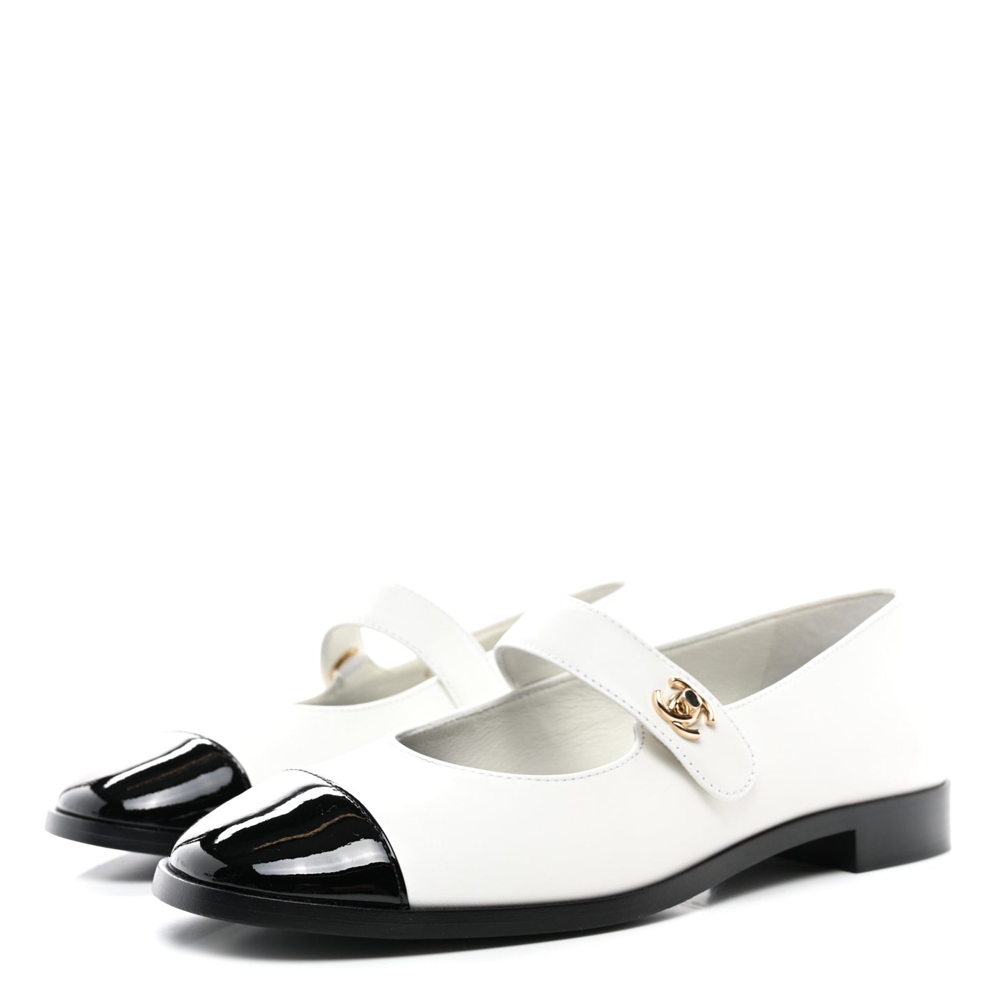 Calfskin Patent Mary Janes Flats 38.5 White Black