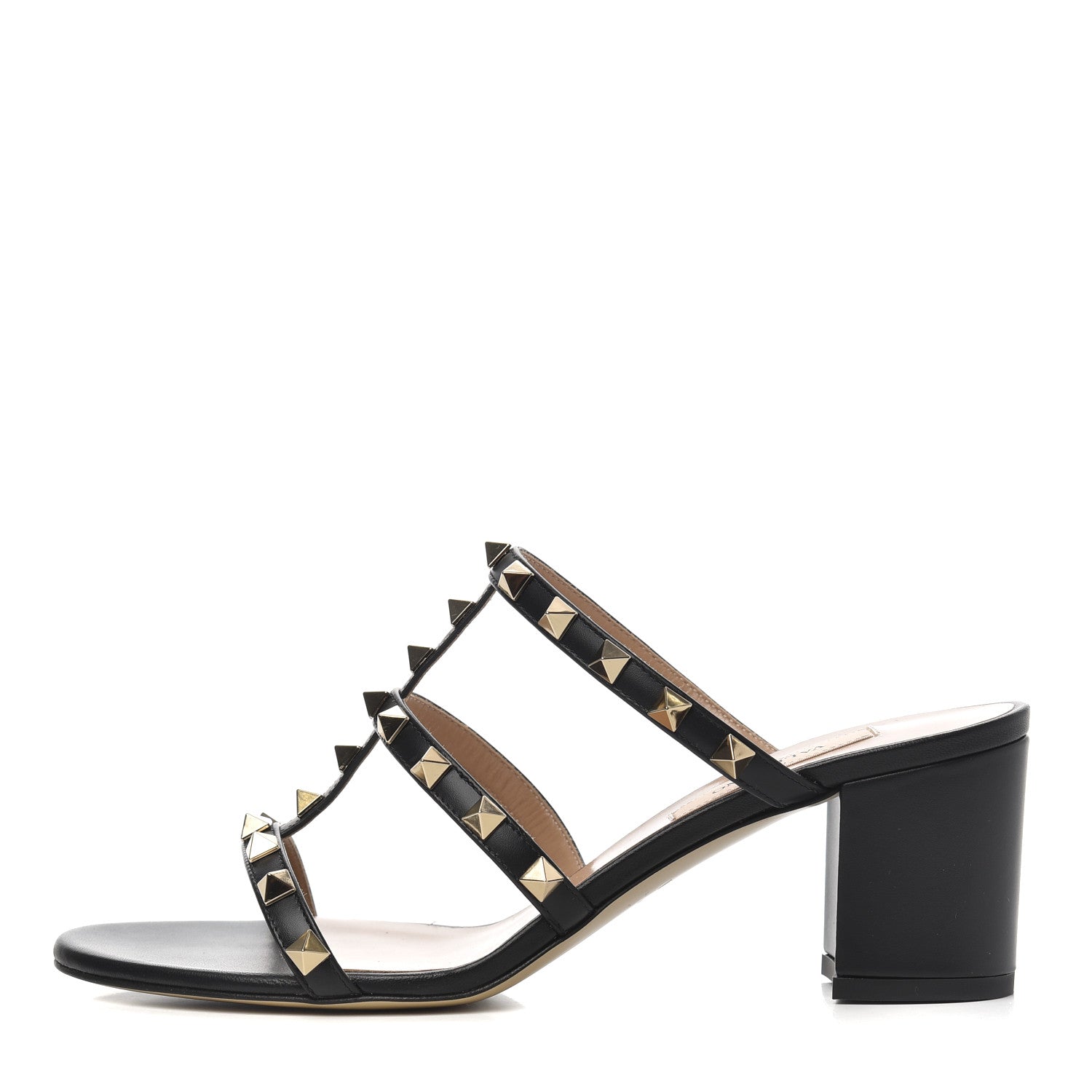 Valentino Garavani Calfskin Rockstud 60mm Caged Slide Sandals 37.5 Black 1 of 12