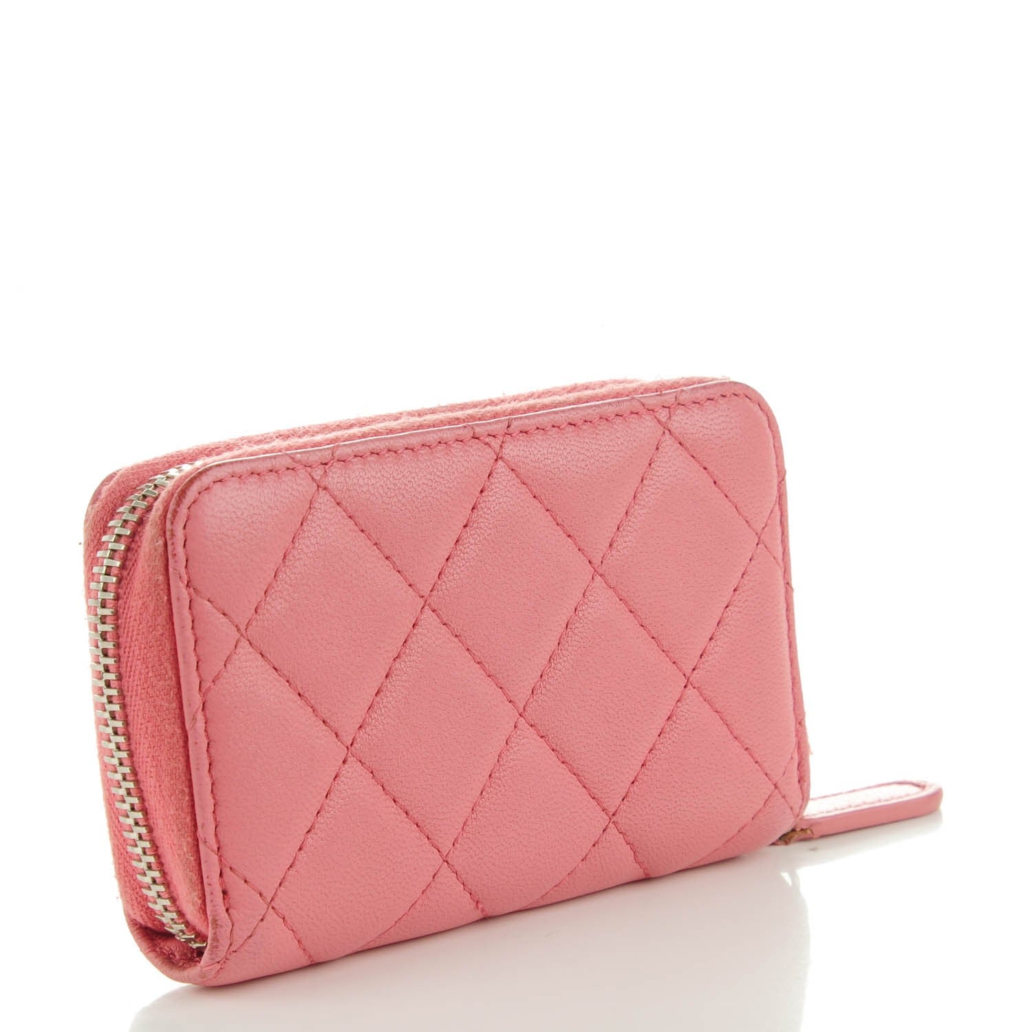 Chanel Lambskin Quilted Zip Around Coin Purse Wallet Pink 3 of 7