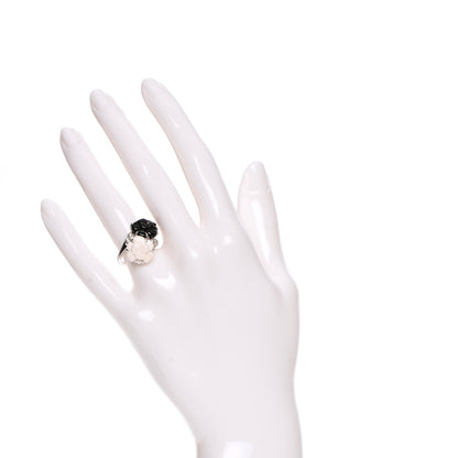Chanel 18K White Gold Onyx White Agate Diamond Camellia Ring 4.5 2 of 6