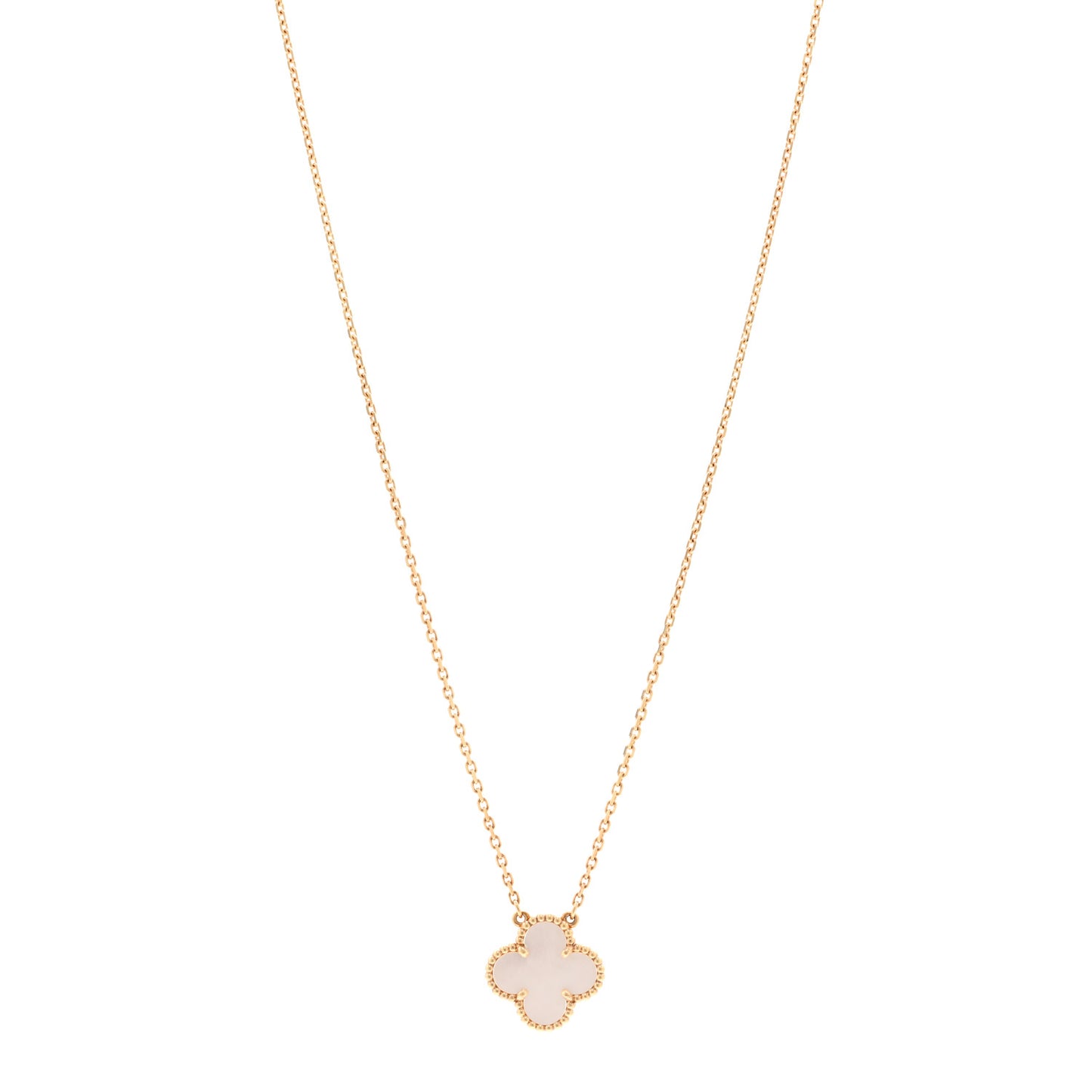 18K Yellow Gold Mother of Pearl Vintage Alhambra Pendant Necklace