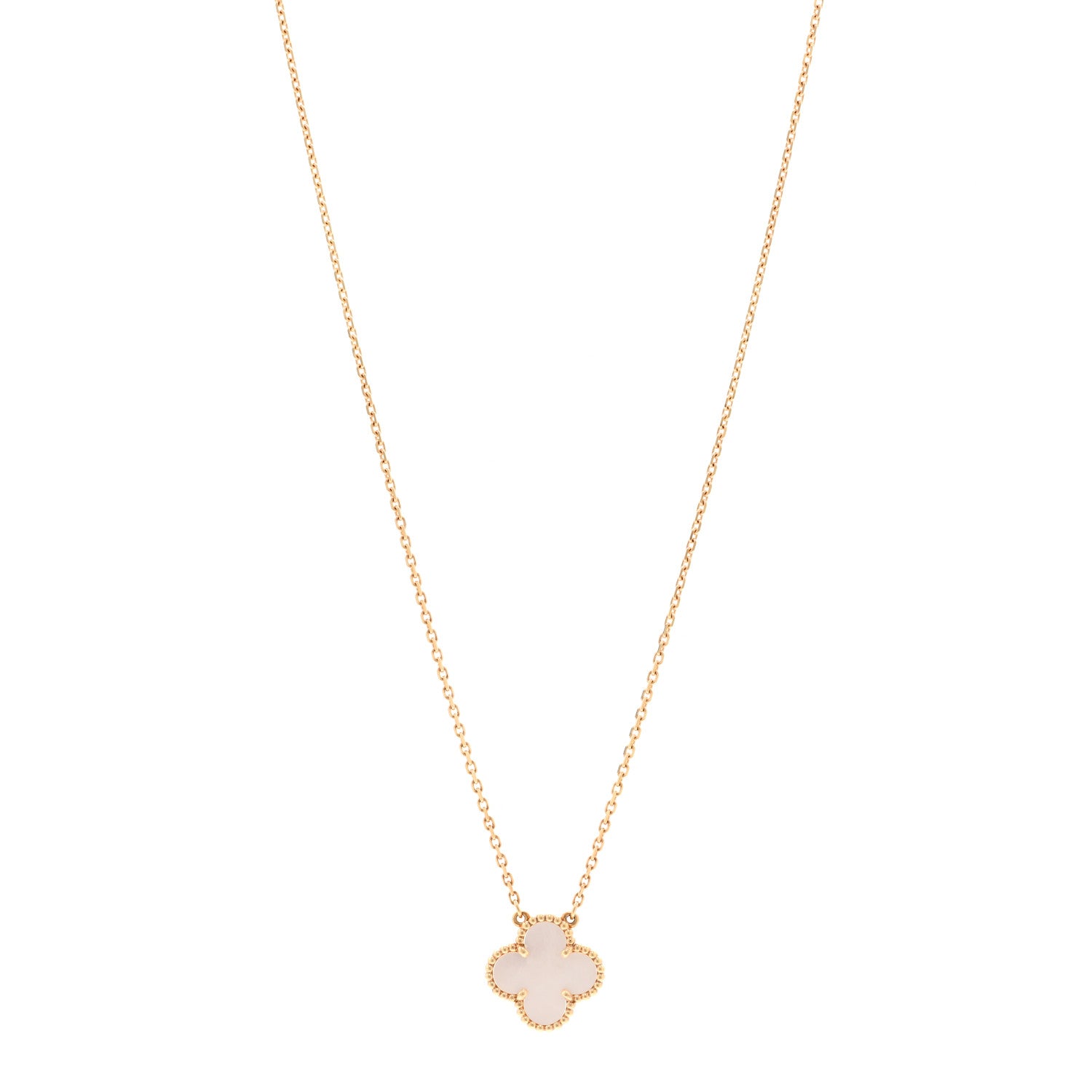Van Cleef & Arpels 18K Yellow Gold Mother of Pearl Vintage Alhambra Pendant Necklace 1 of 5