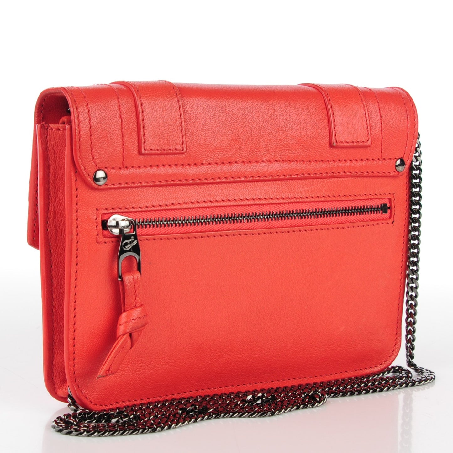 Lambskin PS1 Large Chain Wallet Deep Coral
