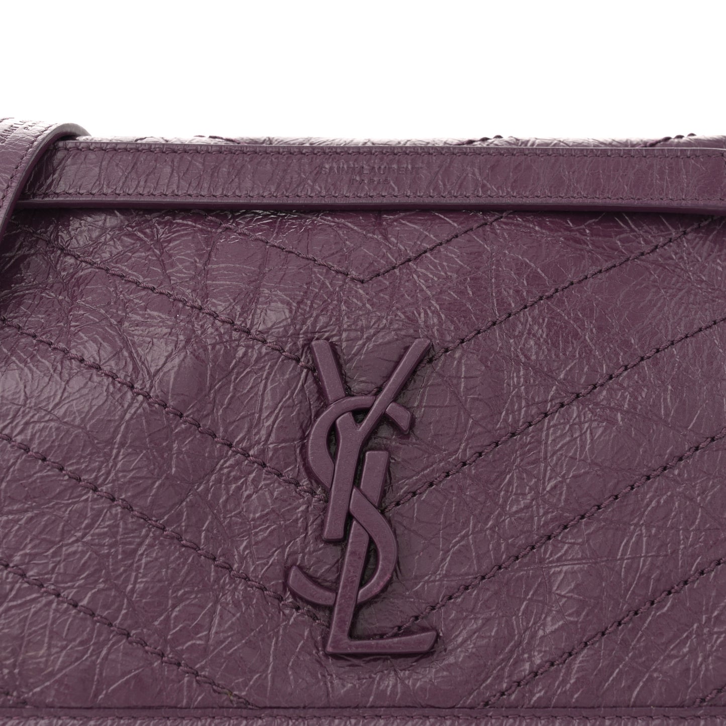 Crinkled Calfskin Matelasse Monogram Medium Niki Chain Satchel Plum