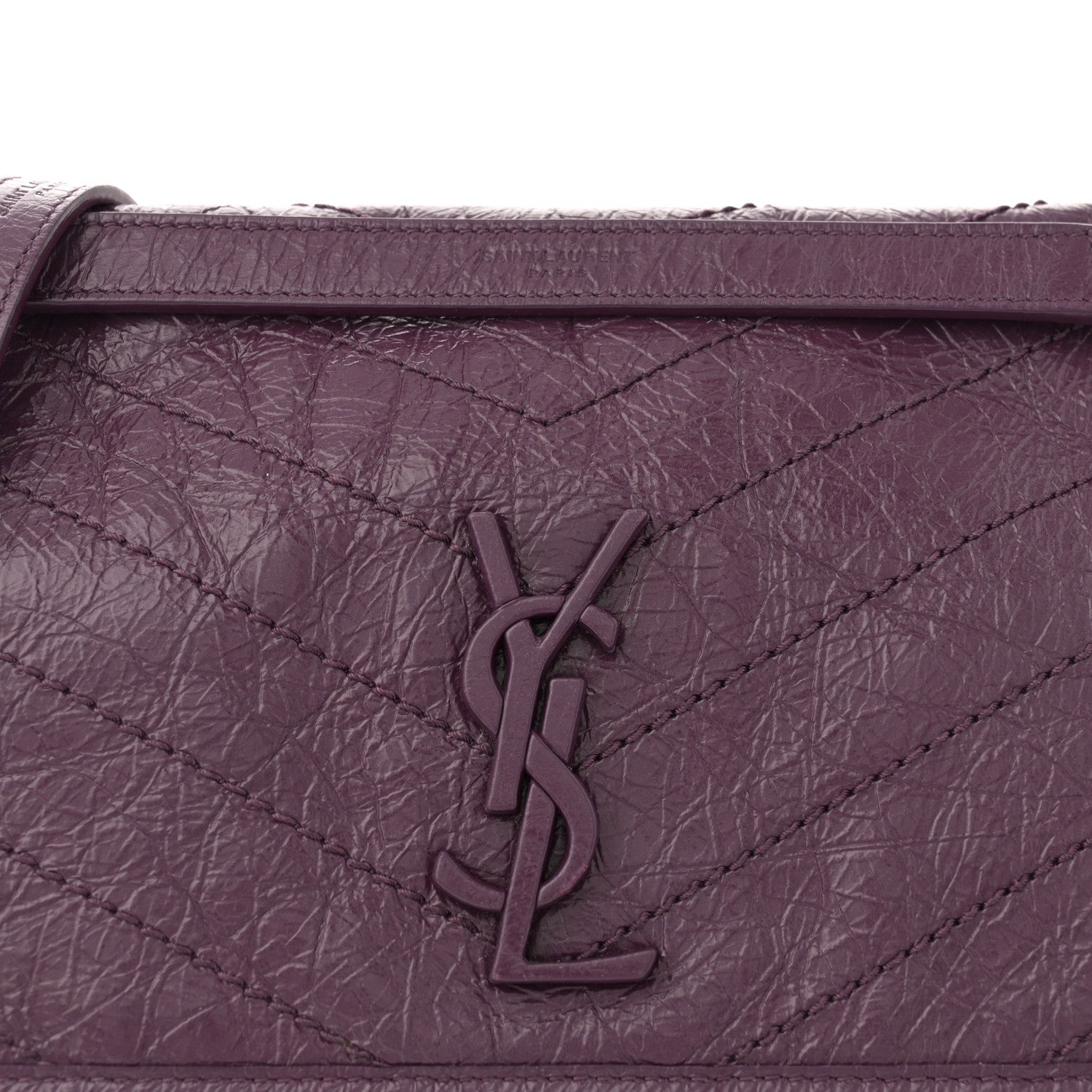 Saint Laurent Crinkled Calfskin Matelasse Monogram Medium Niki Chain Satchel Plum 8 of 10