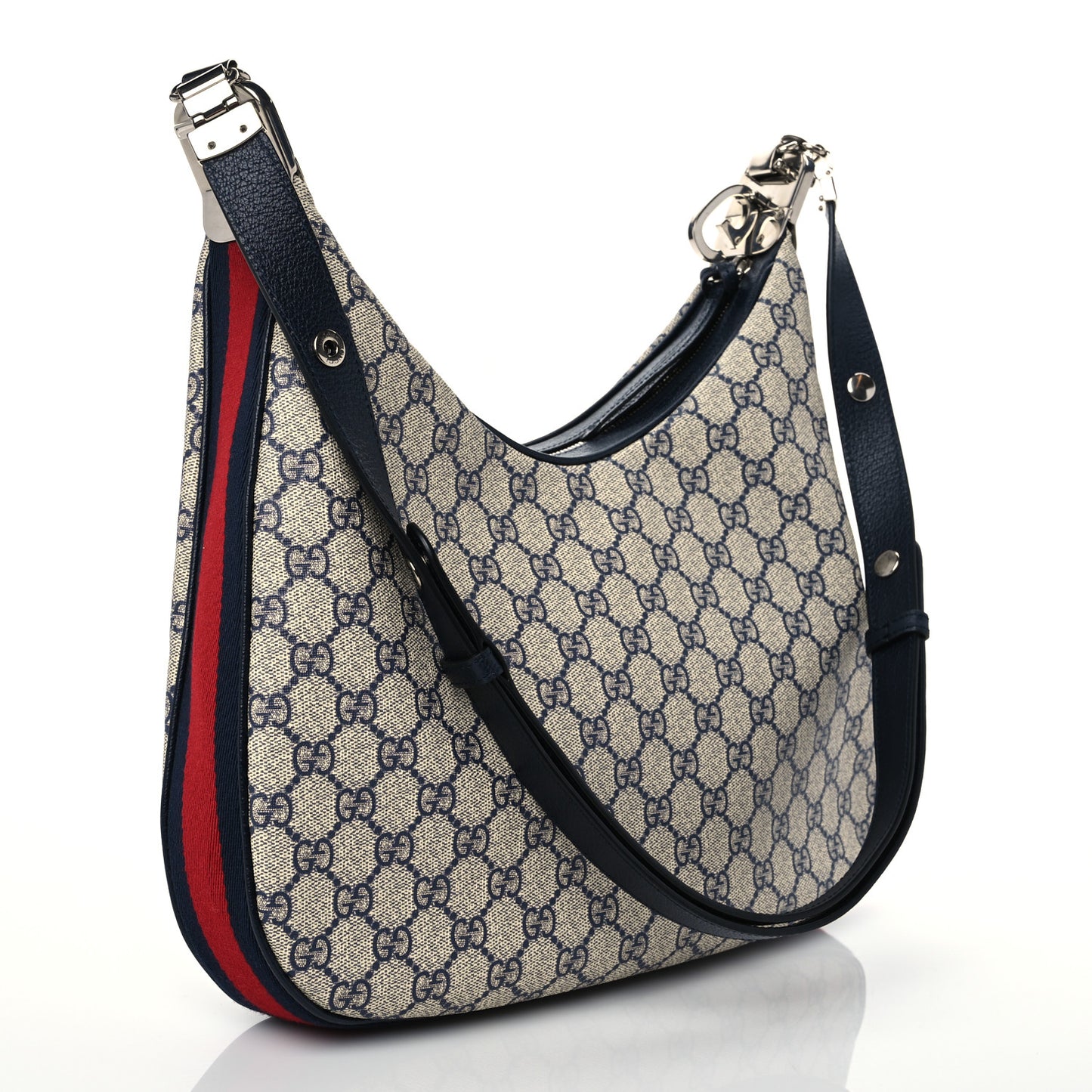 GG Supreme Monogram Textured Calfskin Web Large Attache Shoulder Bag Beige Blue