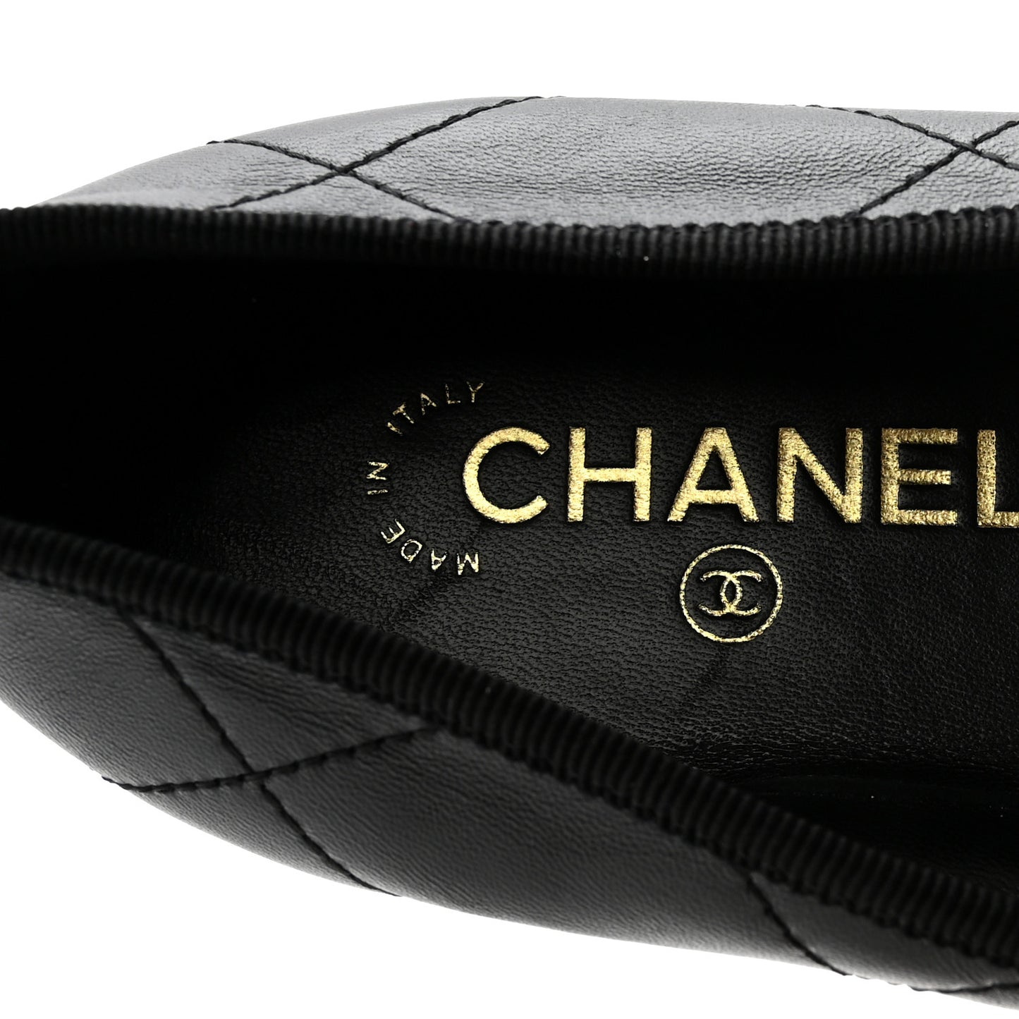 Lambskin Quilted CC Cambon Ballet Flats 38 Black White