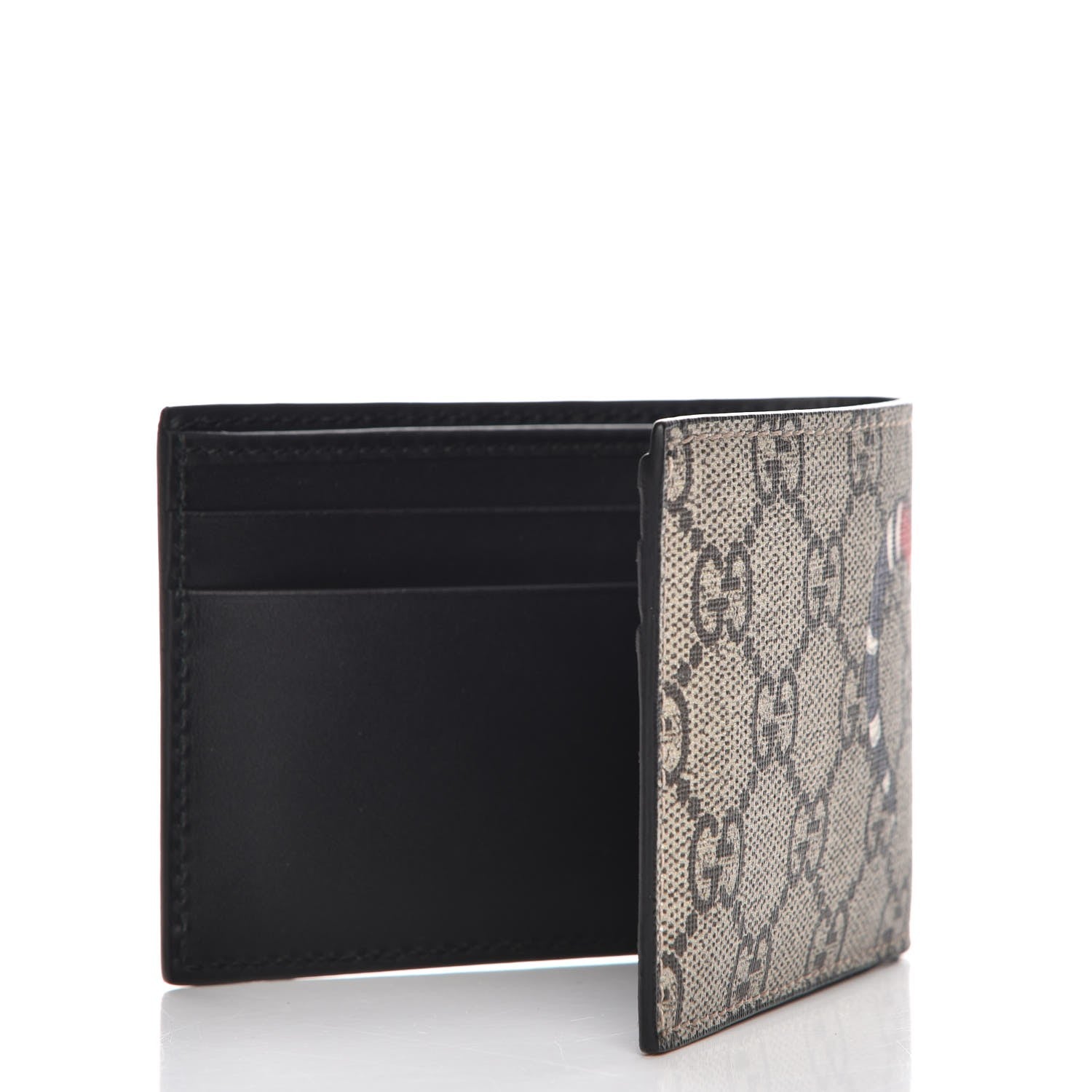 Gucci GG Supreme Monogram Kingsnake Bi-Fold Wallet Beige 226587