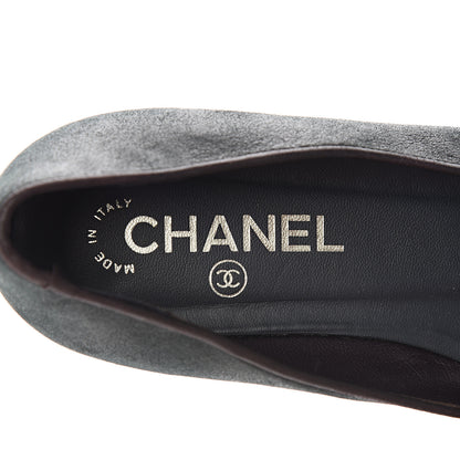 Chanel Suede Cap Toe CC Ballerina Flats 36.5 Dark Green Burgundy 7 of 8
