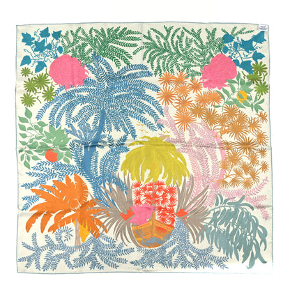 Hermes Silk Le Jardin Des Peintres Double Face Scarf 90 White Vert Orange Cuit 2 of 4
