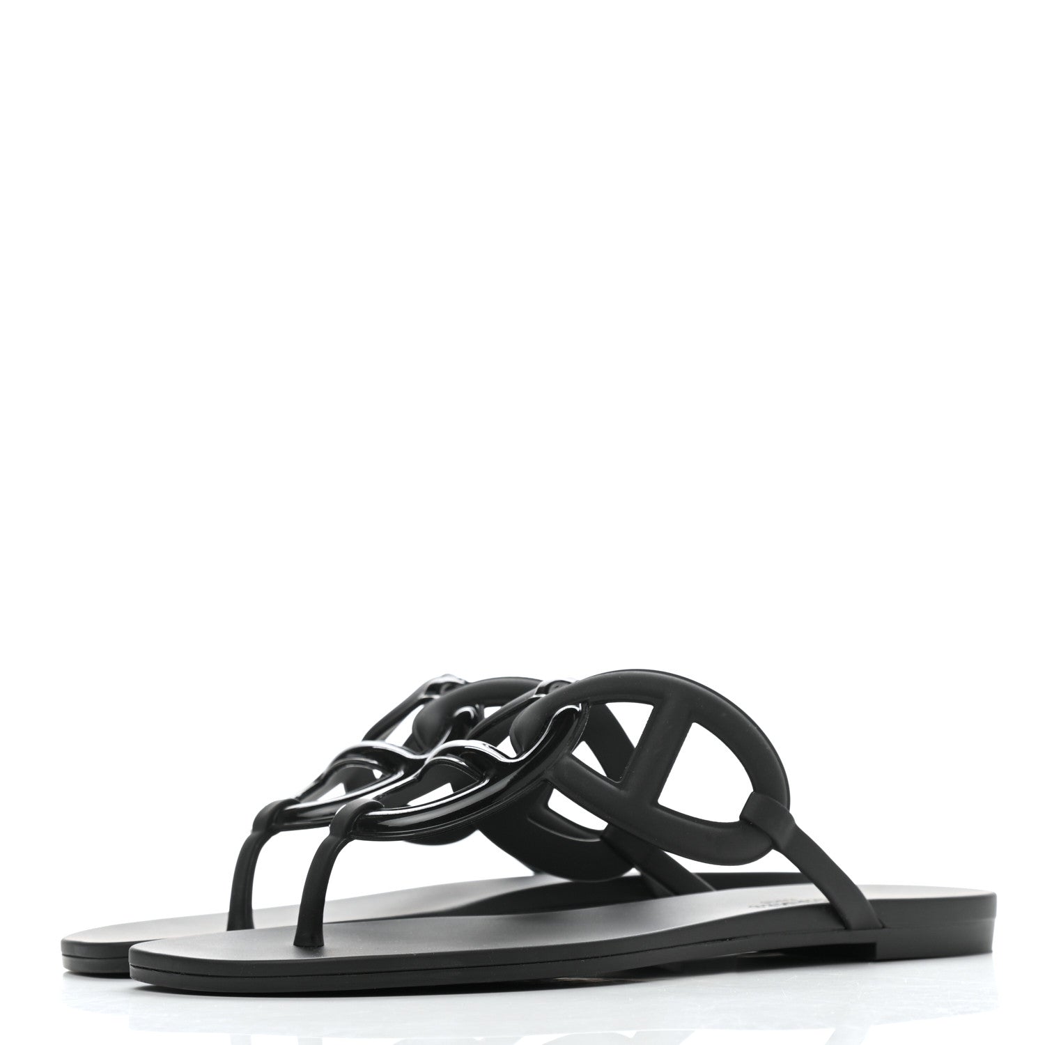 Hermes Rubber Womens Egerie Sandals 37 Black 3 of 9