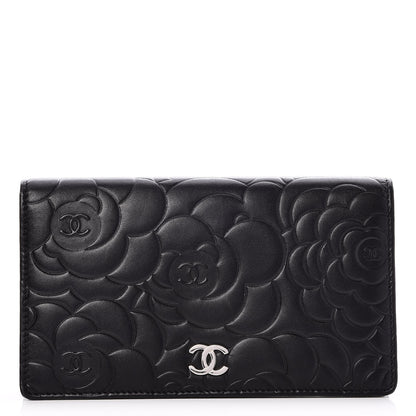 Chanel Lambskin Camellia Embossed Yen Wallet Black 1 of 9