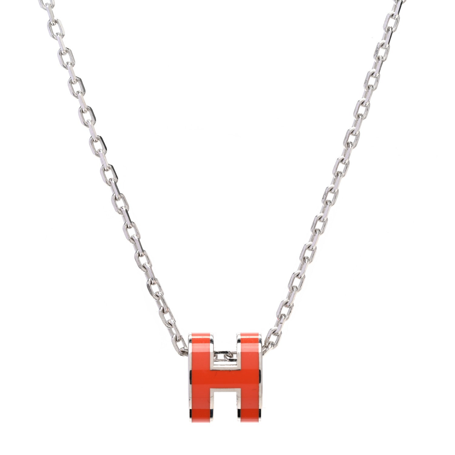 Hermes Lacquered Palladium Mini Pop H Pendant Necklace Orange 1 of 7