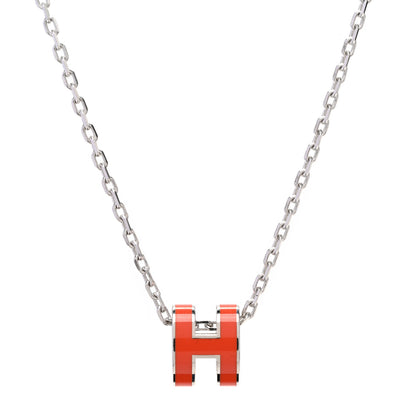 Hermes Lacquered Palladium Mini Pop H Pendant Necklace Orange 1 of 7