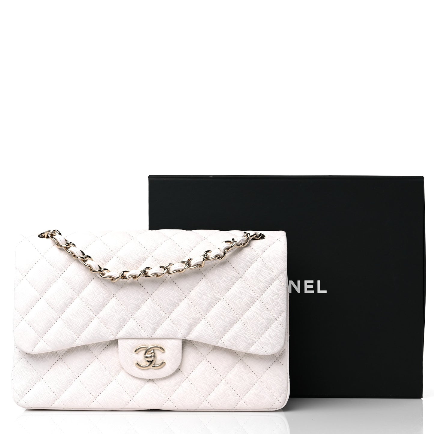 Caviar Quilted Jumbo Double Flap White