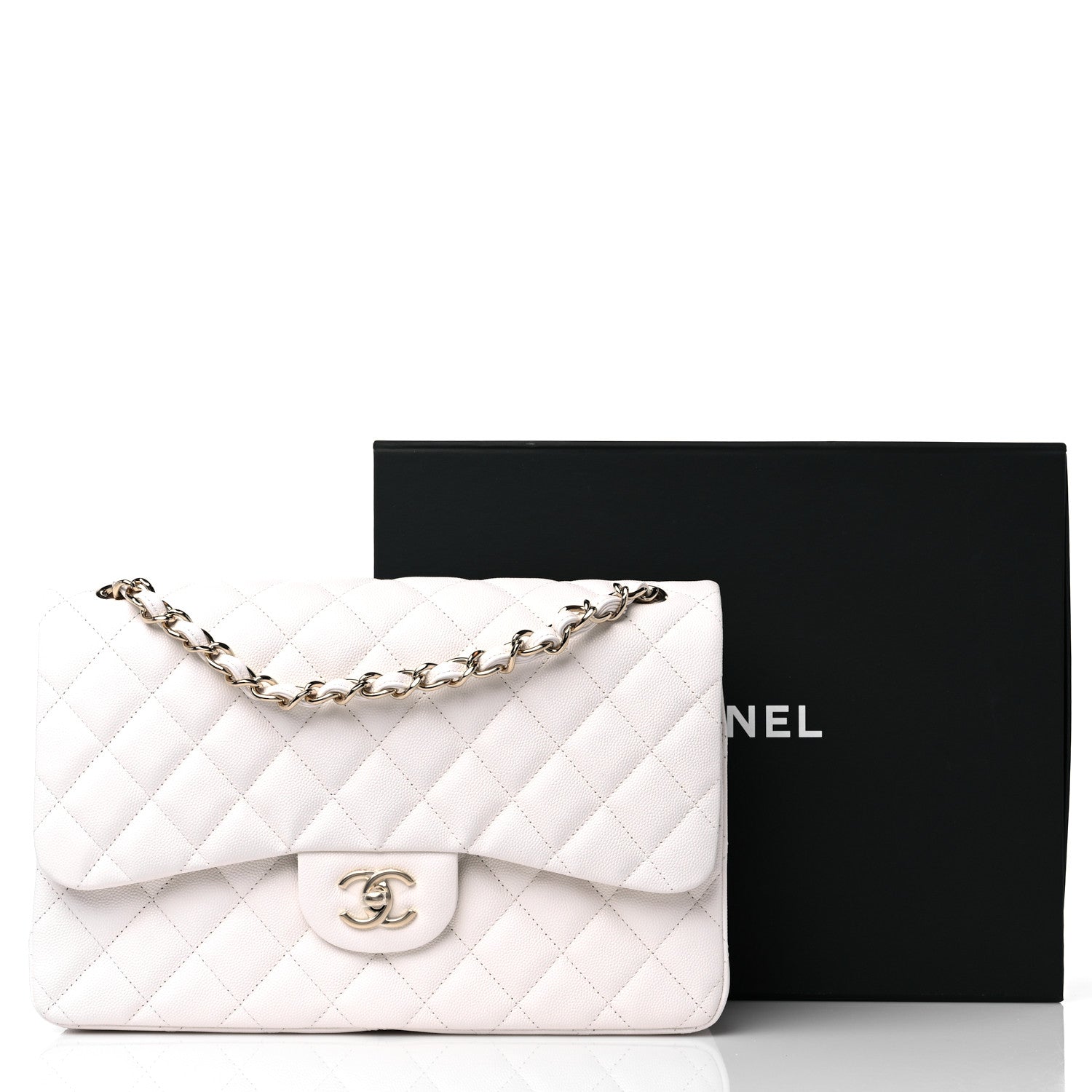 Chanel Caviar Quilted Jumbo Double Flap White 10 of 10