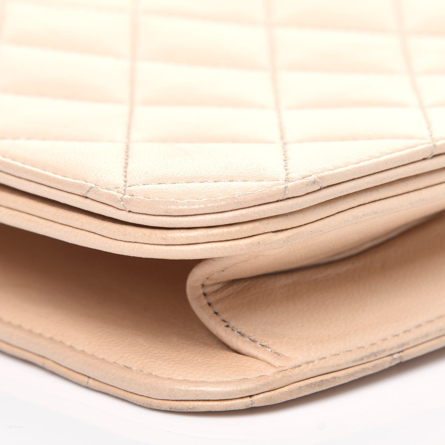 Lambskin Quilted Small Single Flap Beige