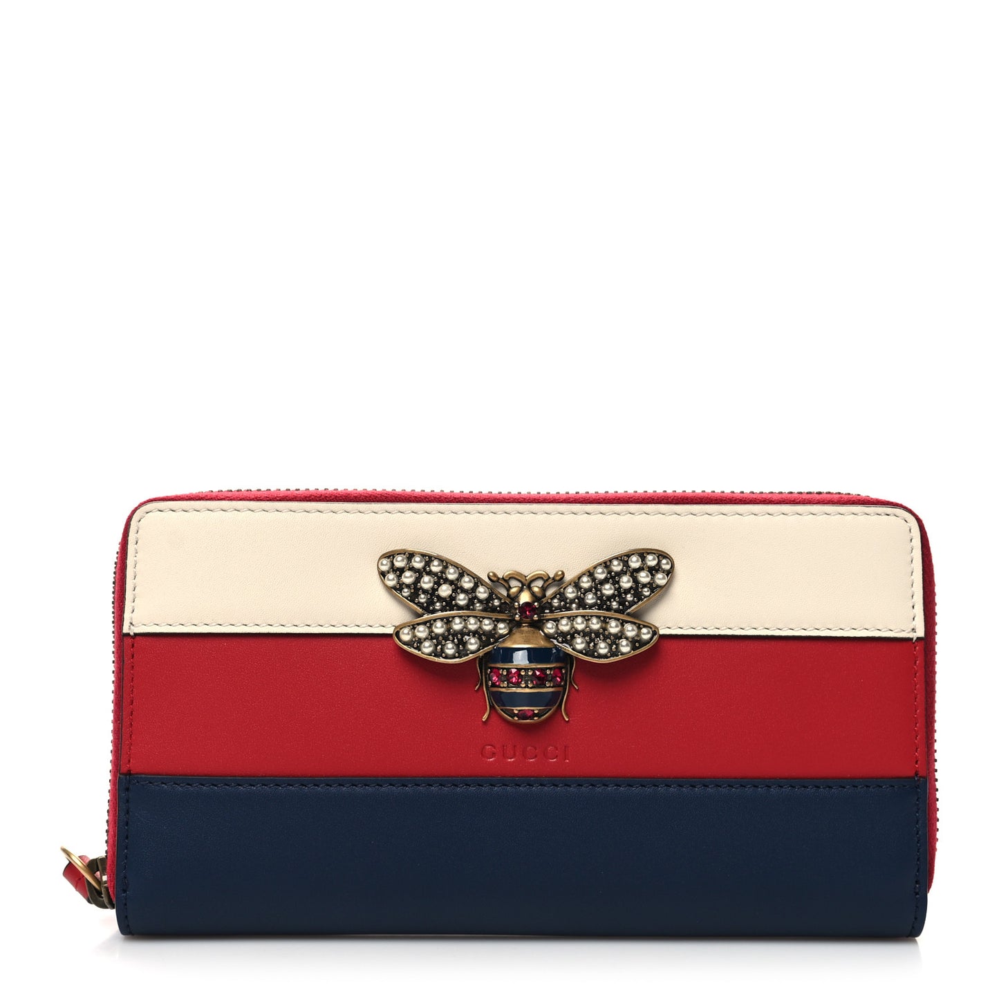 Calfskin Queen Margaret Zip Around Wallet Blue Agata Hibiscus Red Mystic White